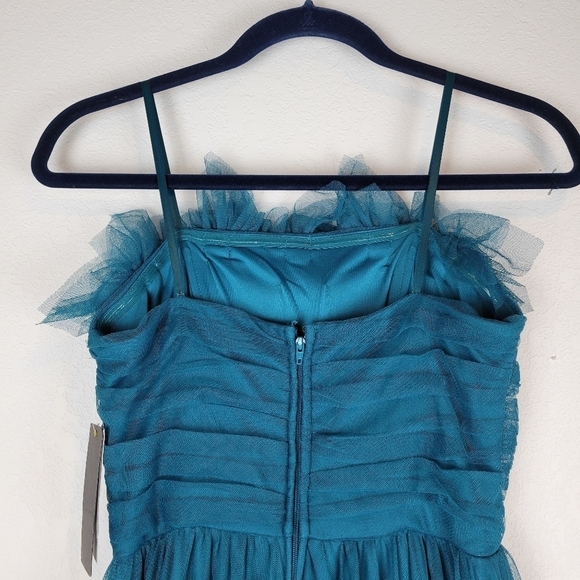 NWT City Studio Junior Ruffle-Neck Ruched Trim Gown in Teal Size 7/8 - Picture 5 of 9